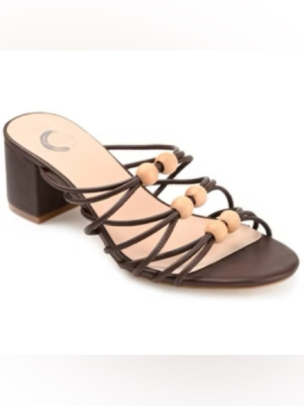 Journee Collection Kennadi Brown Strappy Block Heel Sandal with Bead Accents New